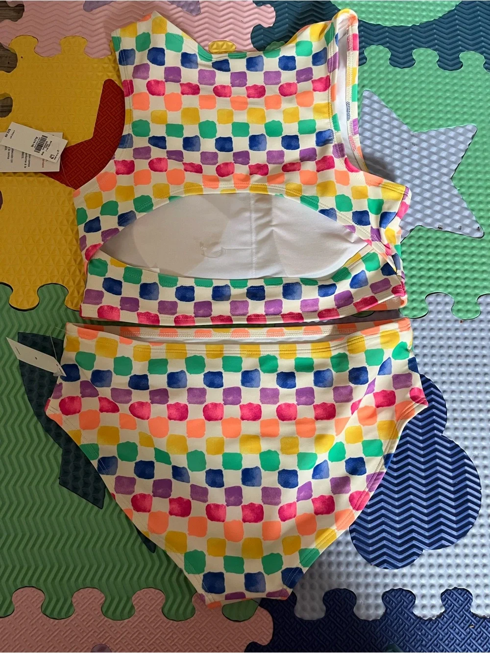 Old Navy Girls' Multicolor Checkered Tankini - Pink, Yellow, Green, Blue, Purple